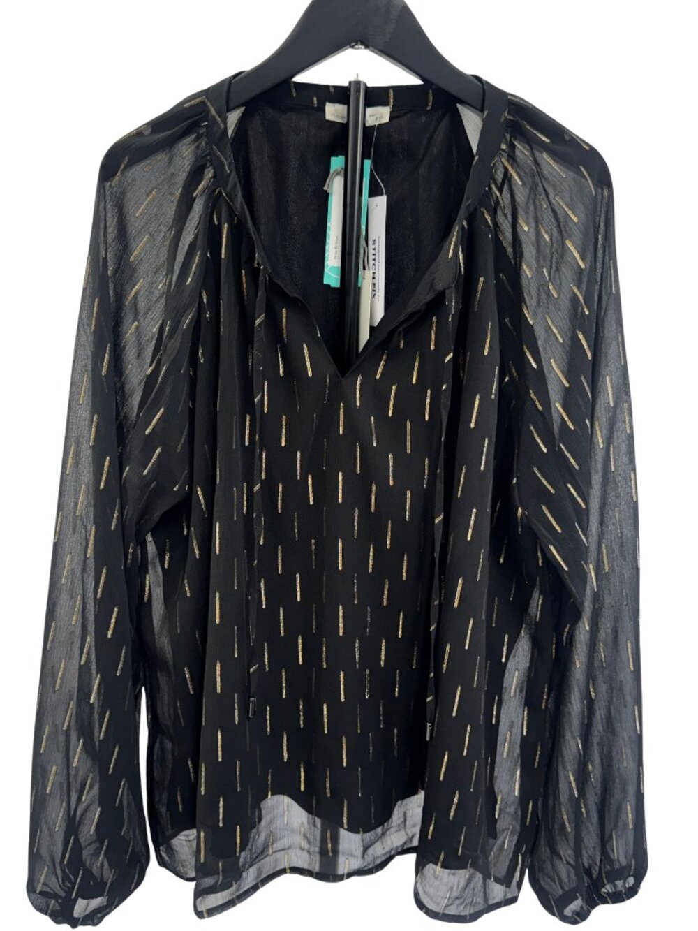 NWT Nine BrittonChiffon Blouse Black Gold Sz XXL,‎ workwear glam, evening blouse